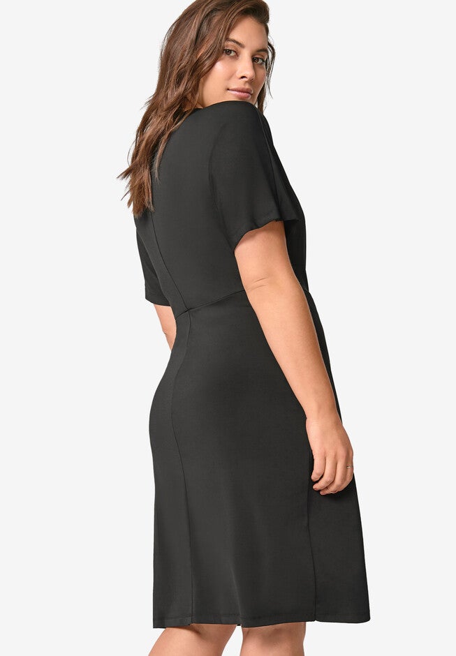 Side-Knot Faux Wrap Knit Dress, , on-hover image number 1