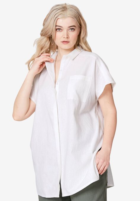 Oversized Linen Blend Tunic, WHITE, hi-res image number null