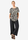 Keyhole Peasant Blouse, BLACK IVORY PRINT, hi-res image number null