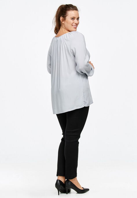 Tie Neck Peasant Tunic, , alternate image number null