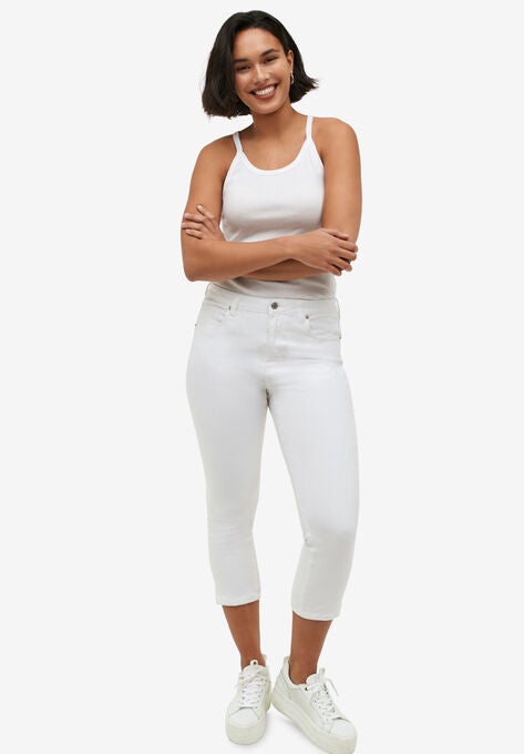 Stretch Slim Capris, WHITE, hi-res image number null