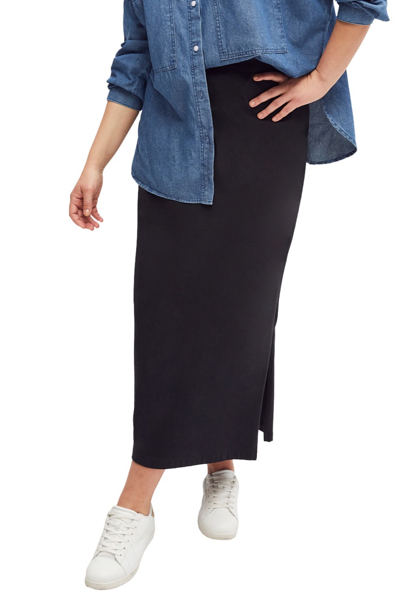 Cotton Spandex Pull On A Line Maxi Skirt