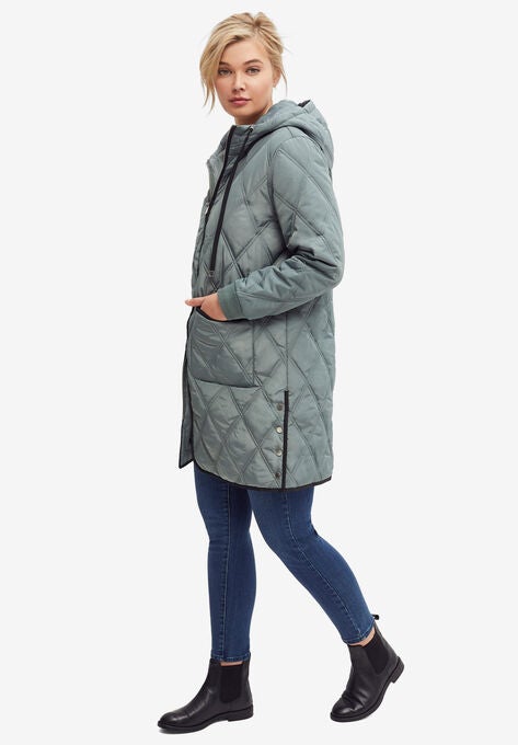 Long Quilted Hooded Jacket, , alternate image number null