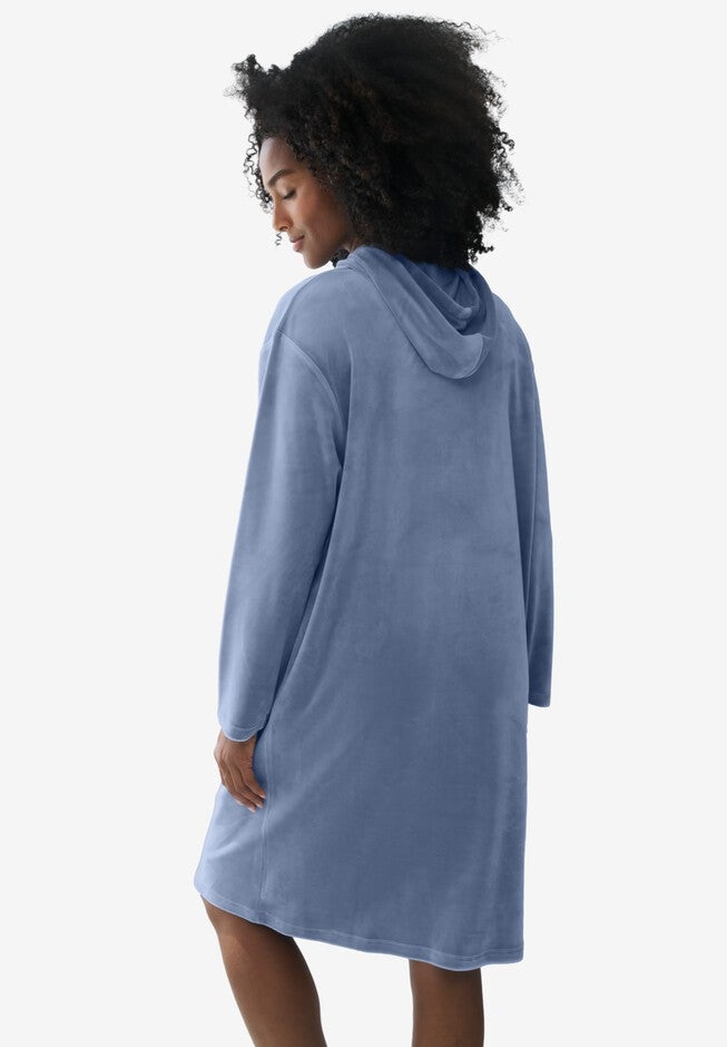 Hooded Velour Lounge Dress, , on-hover image number null