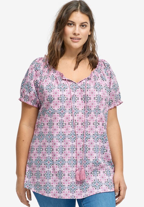 Ruffle Trim Peasant Blouse, , alternate image number null