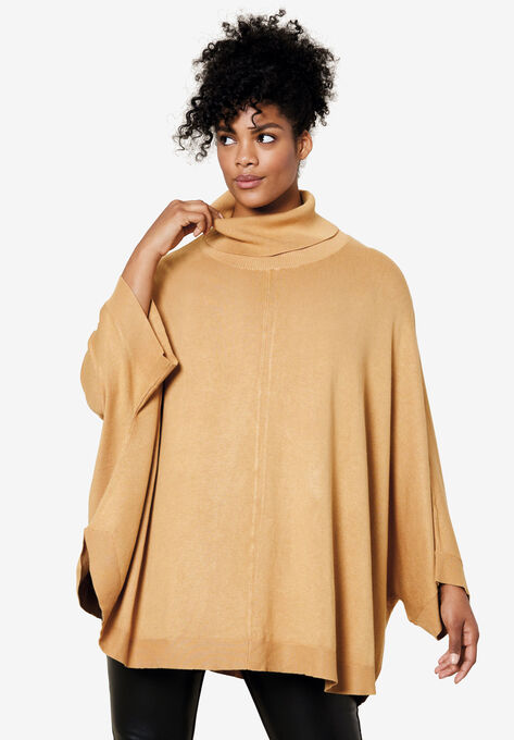 Turtleneck Poncho Sweater, CLASSIC CAMEL, hi-res image number null