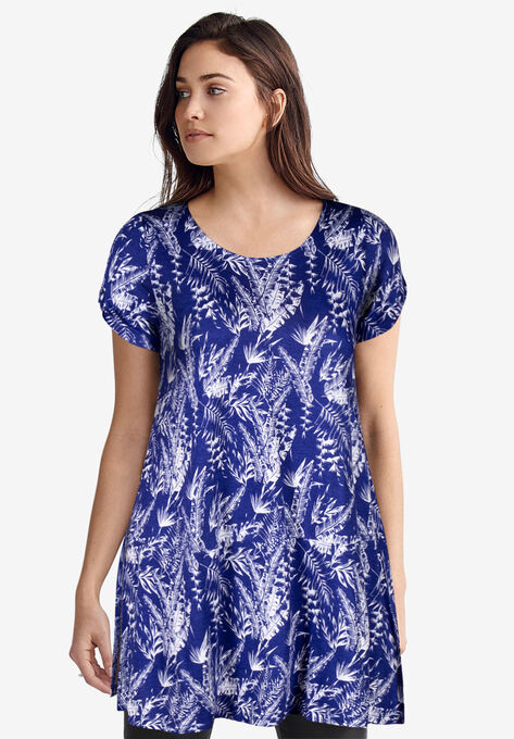 Knot-Sleeve Tunic, BLUEBERRY WHITE PRINT, hi-res image number null