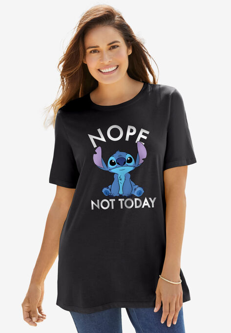 Disney Women's Short Sleeve Crew Tee Stitch Nope Not Today, BLACK STITCH NOPE, hi-res image number null