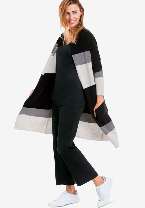Striped Open Cardigan Sweater, BLACK STRIPE, hi-res image number null