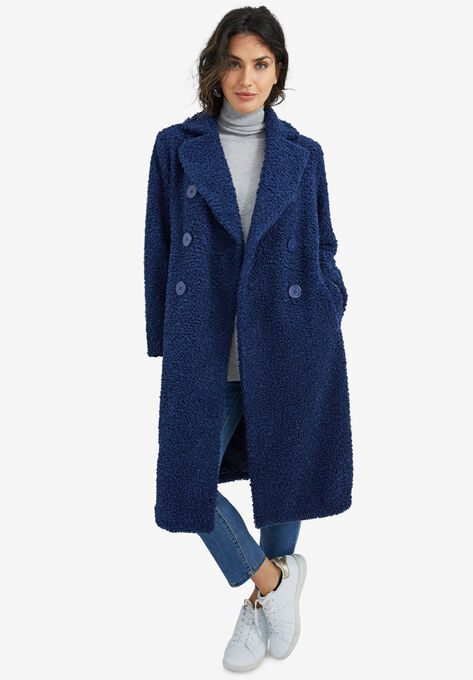Double-Breasted Teddy Coat, EVENING BLUE, hi-res image number null