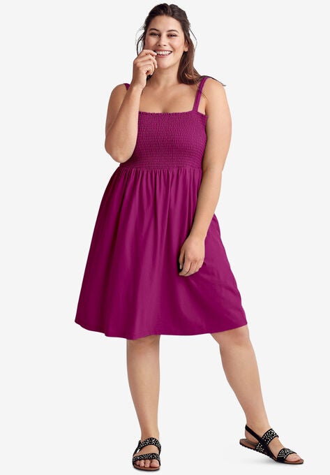Smocked Bodice Tank Dress, TROPICAL RASPBERRY, hi-res image number null