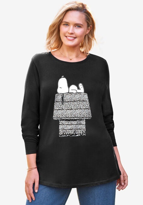 Peanuts Long Sleeve Tee, BLACK LEOPARD SNOOPY, hi-res image number null