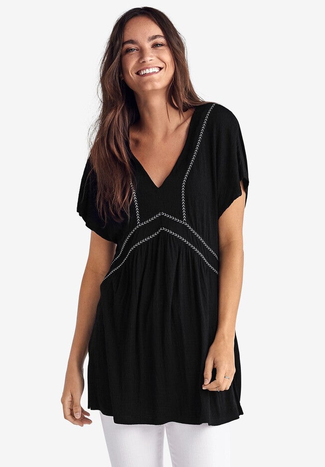 Embroidered Trim Tunic, BLACK, hi-res image number 0