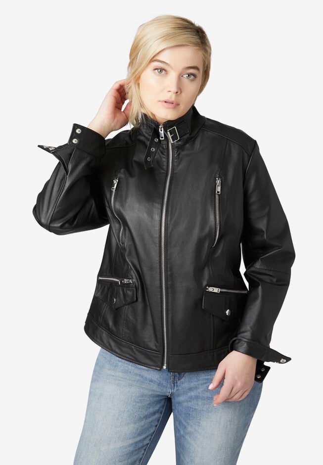 Zip Front Leather Jacket, , alternate image number null