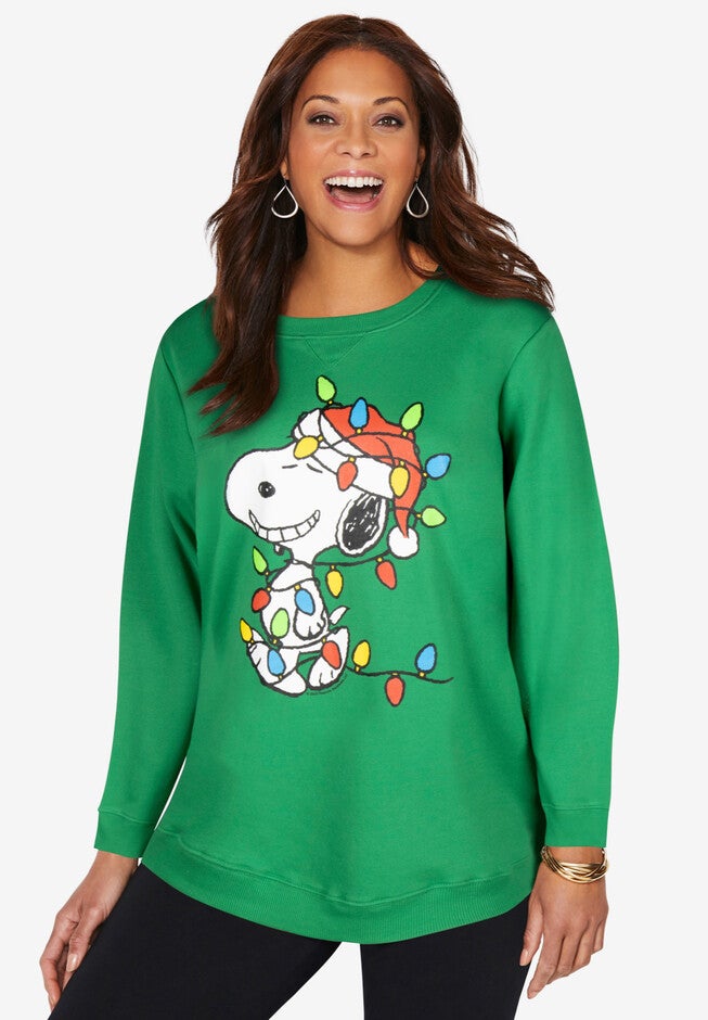 Peanuts Green X-mas Snoopy Crewneck, GREEN XMAS SNOOPY, hi-res image number 0