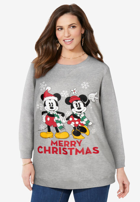 Disney Long-Sleeve Fleece Sweatshirt Xmas Heather Grey Mickey Minnie, HEATHER GREY MICKEY MINNIE, hi-res image number null