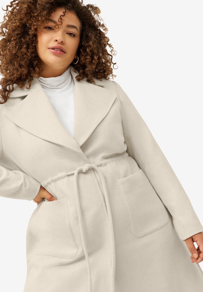 Drawstring Waist Dress Coat, , alternate image number null