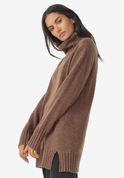 Ribbed Turtleneck Tunic Sweater, , alternate image number null