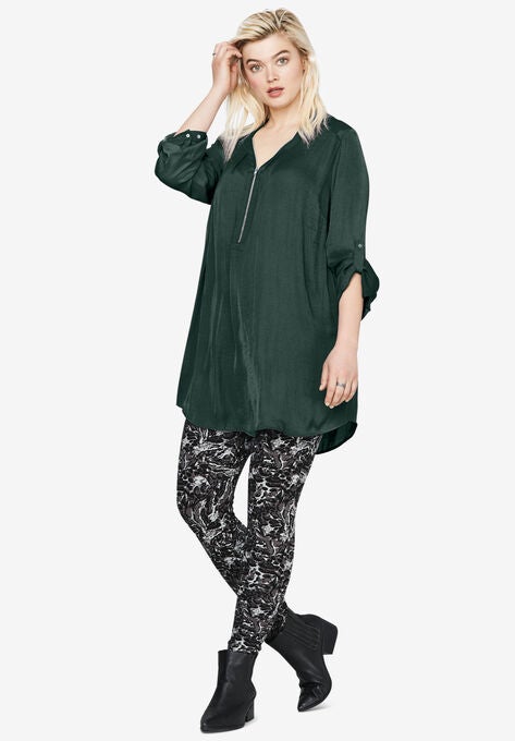 Zip-front sateen tunic, DEEP EMERALD, hi-res image number null