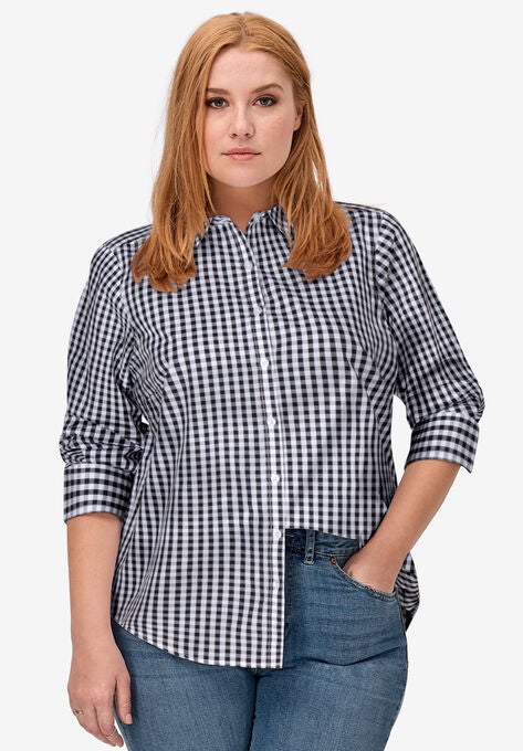 Button Down Shirt, BLACK WHITE GINGHAM, hi-res image number null