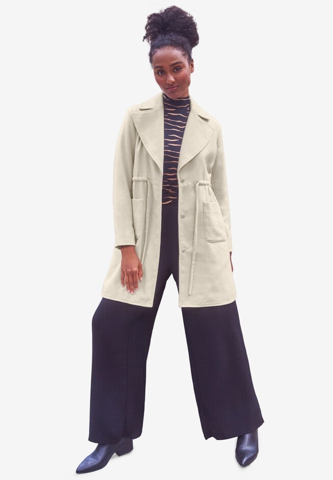 Drawstring Waist Dress Coat, , alternate image number null