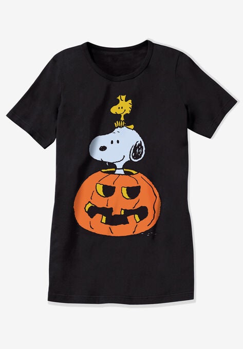 Peanuts Short Sleeve Crewneck Tee Black Pumpkin Snoopy, , alternate image number null