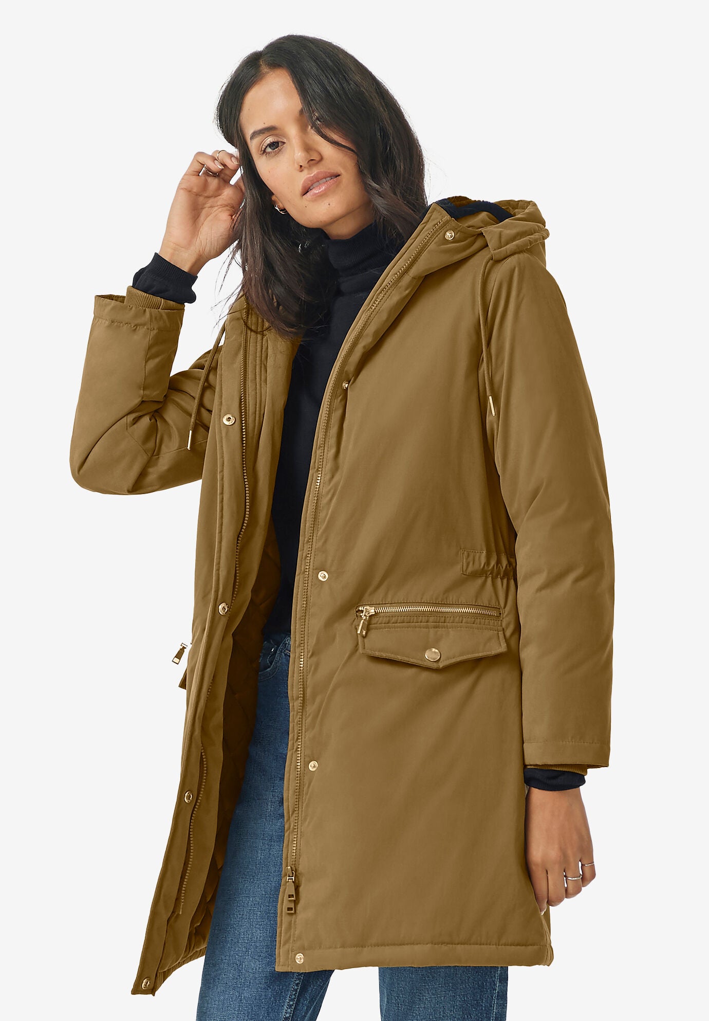 Back Drawstring Modern Parka, GOLDEN OLIVE, hi-res image number 0