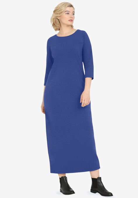 3/4 Sleeve Knit Maxi Dress by ellos®, RICH INDIGO, hi-res image number null