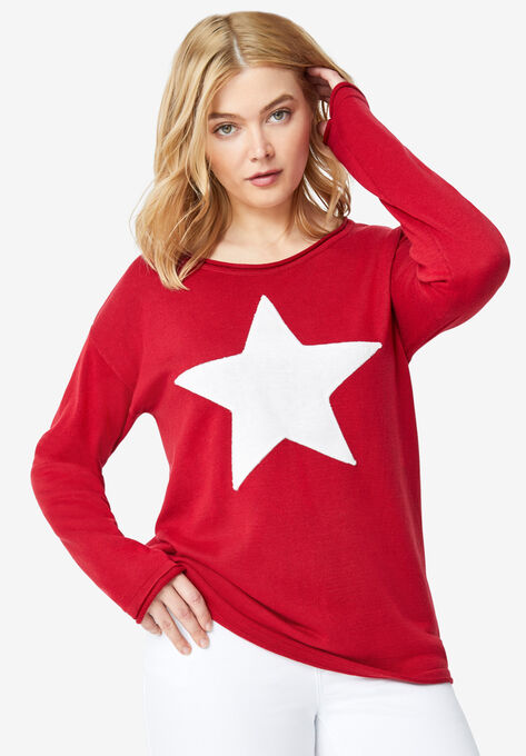Star Applique Sweater, CLASSIC RED WHITE, hi-res image number null