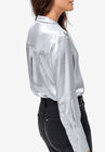 Metallic Satin Button-Down Blouse, , on-hover image number 1