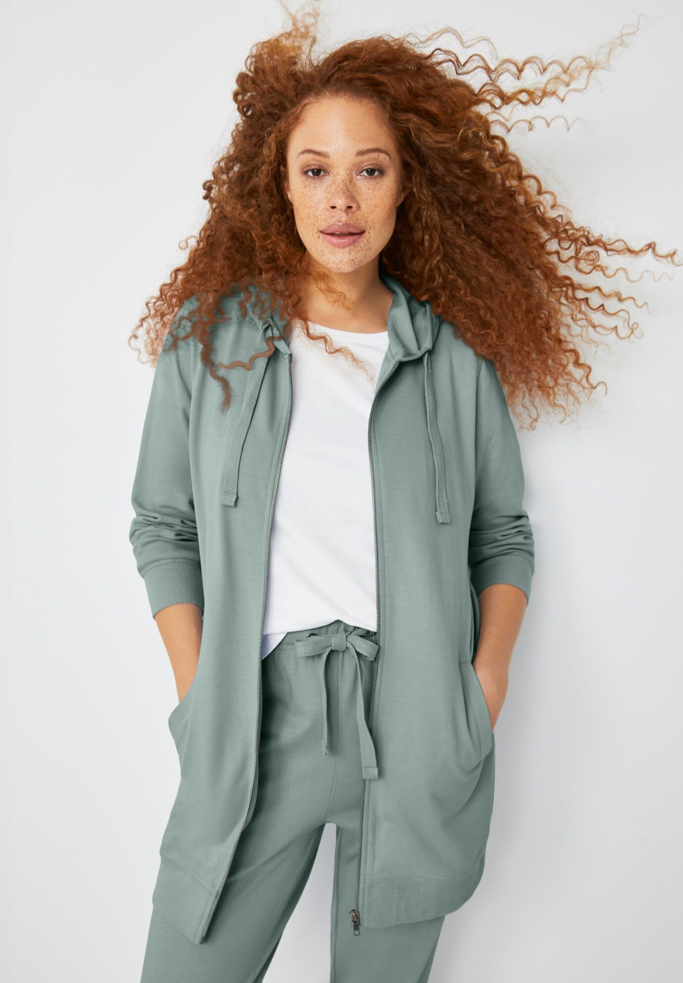 French Terry Long Zip Front Hoodie