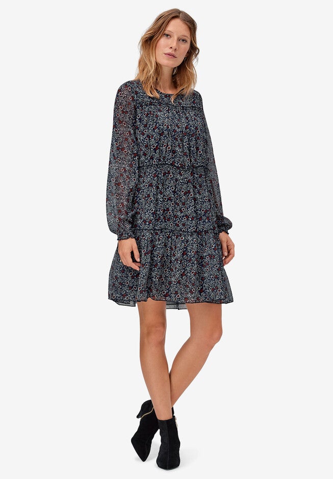 Tier Ruffle Peasant Dress, NAVY DITSY FLORAL, hi-res image number null