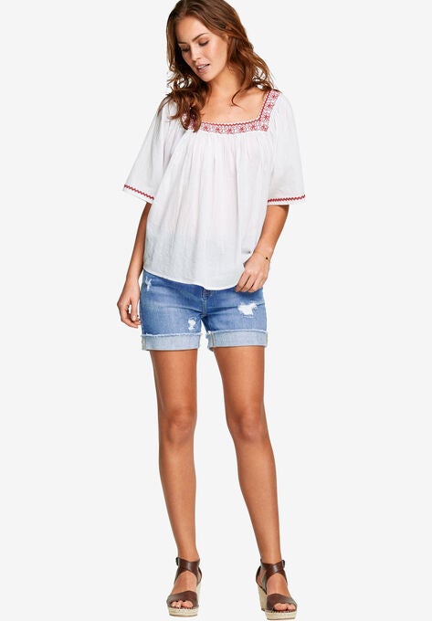 Embroidered Gauze Blouse, , alternate image number null