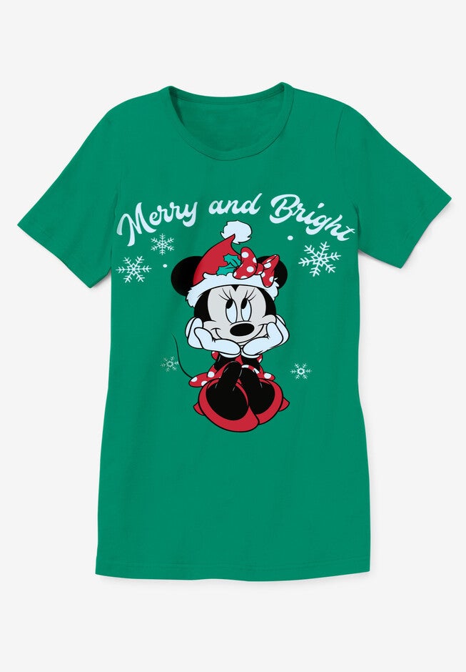 Disney Short-Sleeve Green Minnie Merry & Bright Crew Tee, , alternate image number null