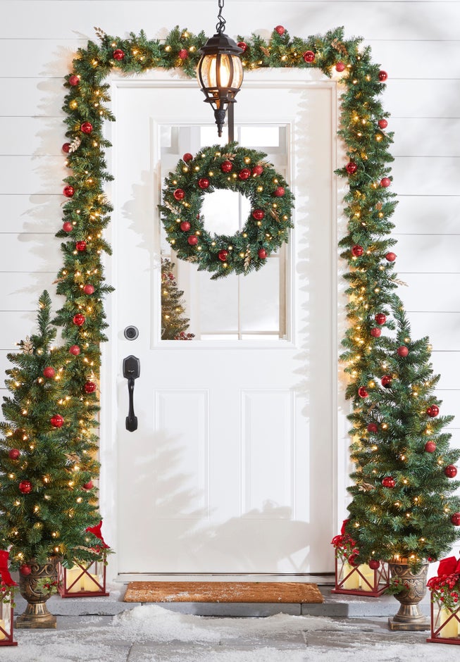 14"H Red Christmas Lantern with LED Candles image number 1