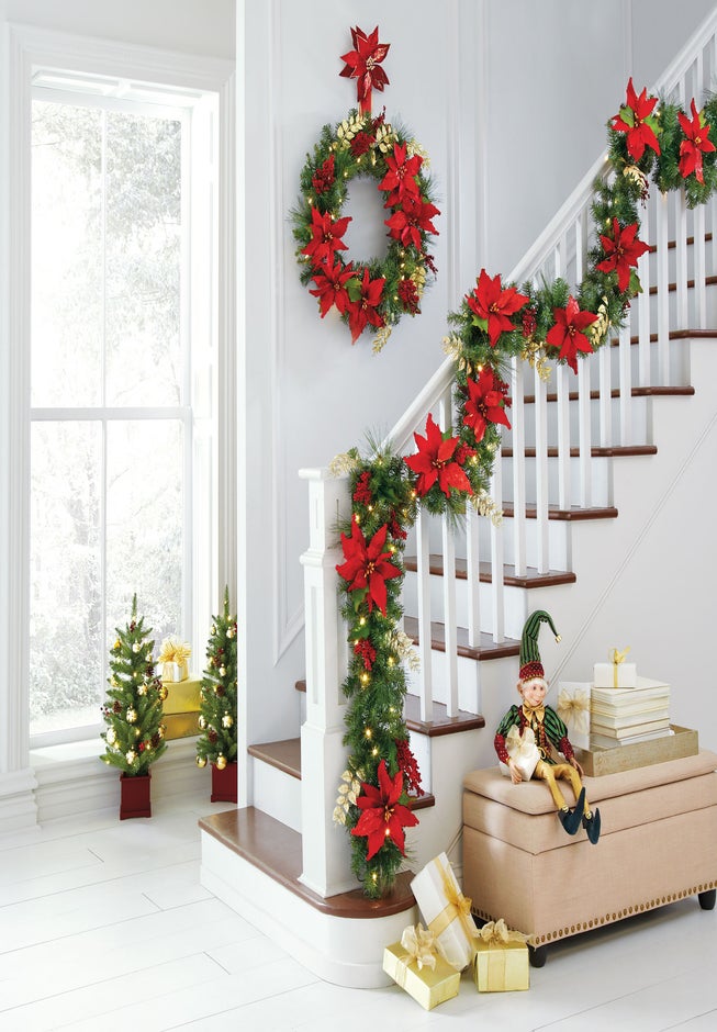 6' Pre-Lit Poinsettia Garland image number 1