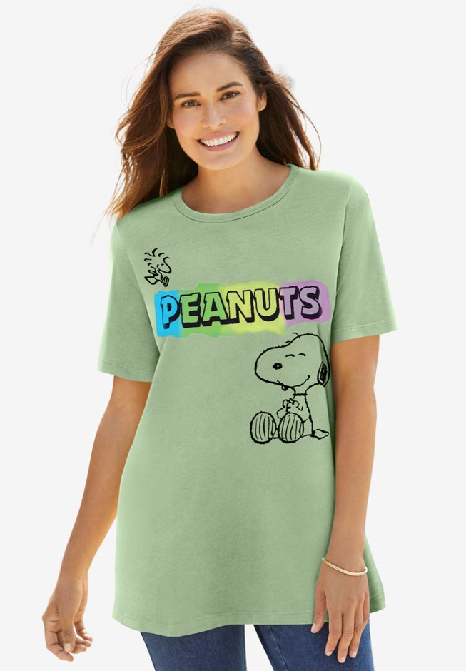 Peanuts Short Sleeve Crew Tee Sage Snoopy Woodstock image number null
