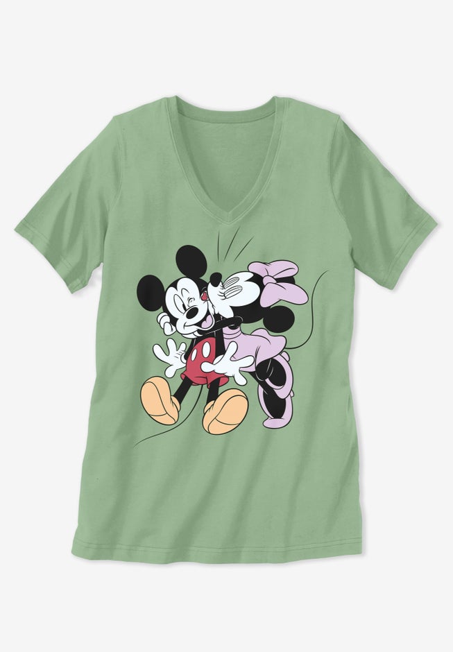 Disney Short Sleeve V-neck Tee Sage Mickey Minnie image number 1