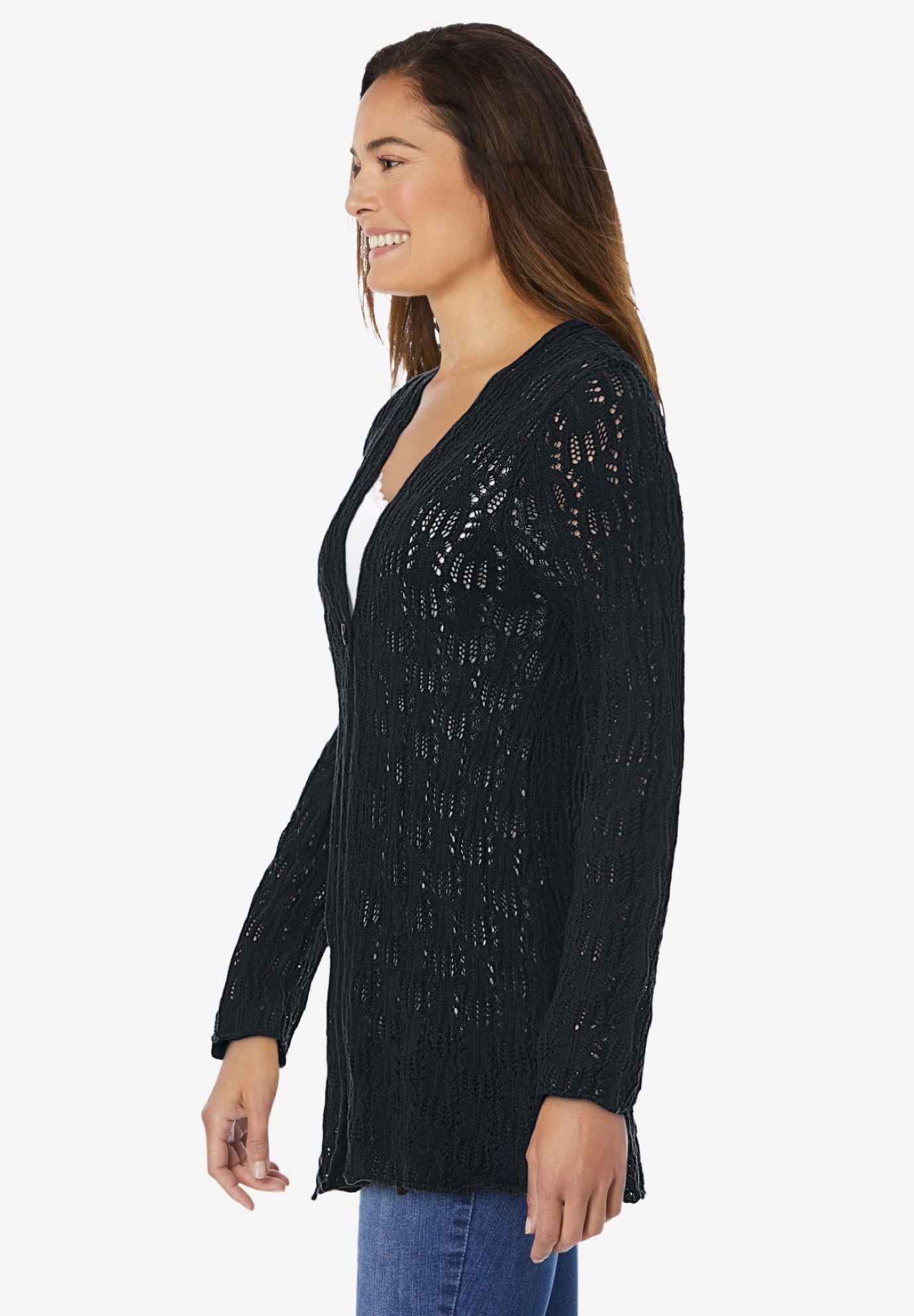 Open Front Pointelle Cardigan Sweater image number 2