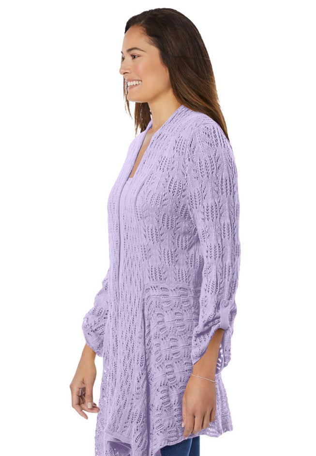 Open Front Pointelle Cardigan Sweater image number 4