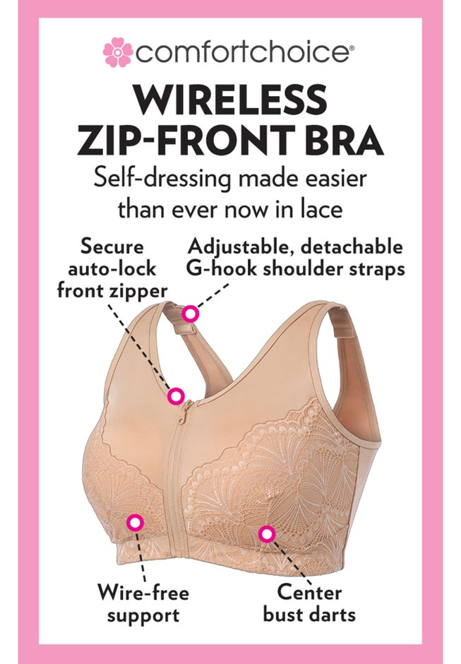 Comfort Choice&reg; Zip-Front Lace Lounge Bra image number 1