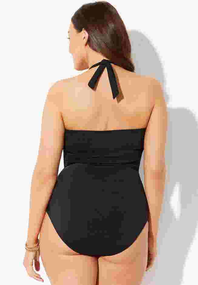 Faux Wrap Halter One Piece Swimsuit image number 1