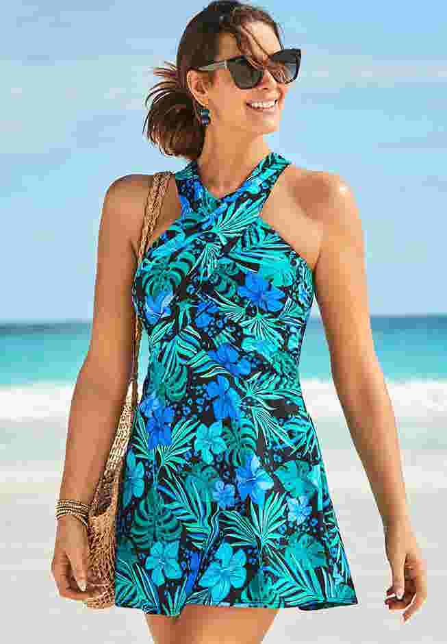 High Neck Wrap Swimdress image number 0