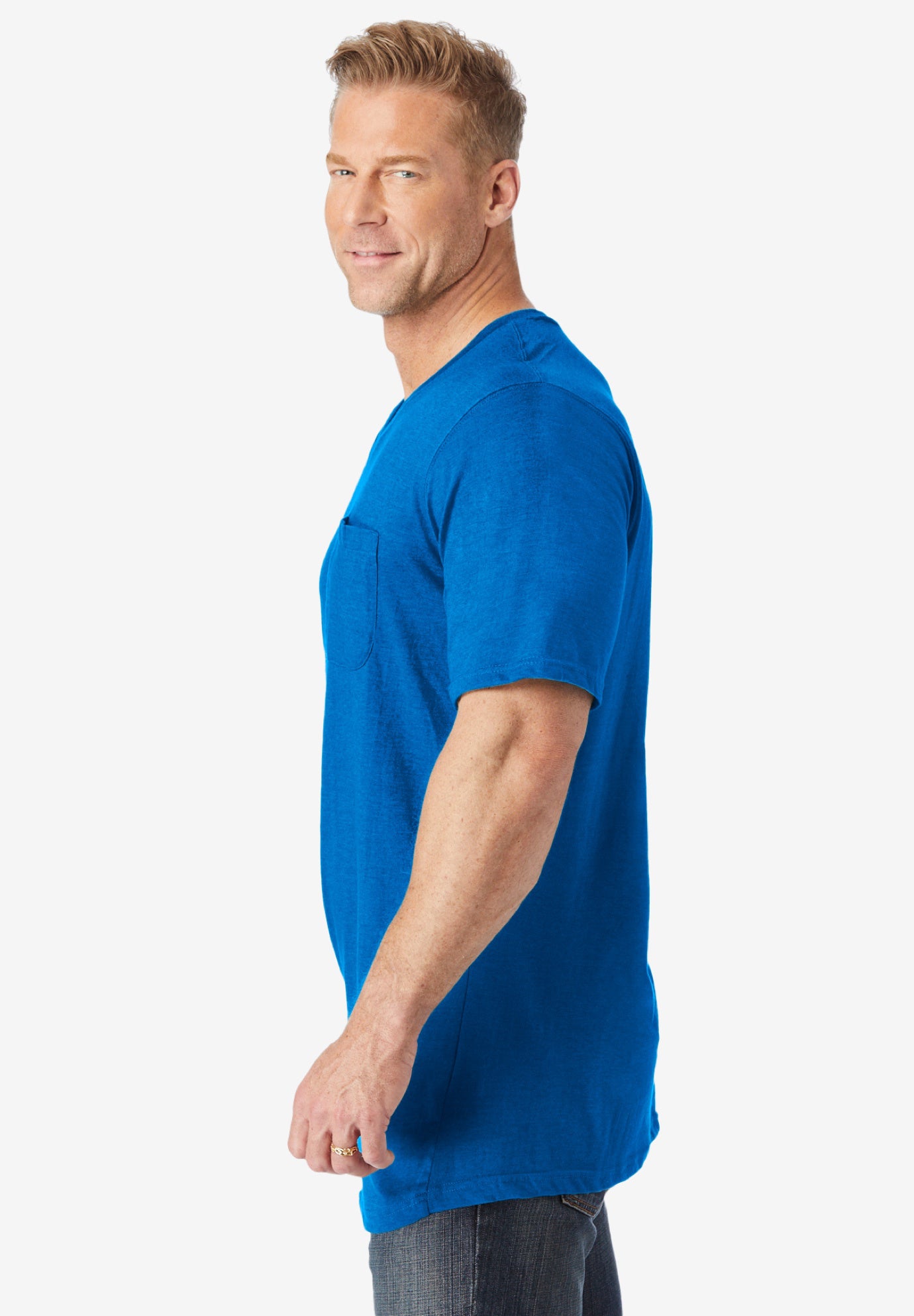 Shrink-Less&trade; Lightweight Longer-Length V-neck T-shirt image number 3