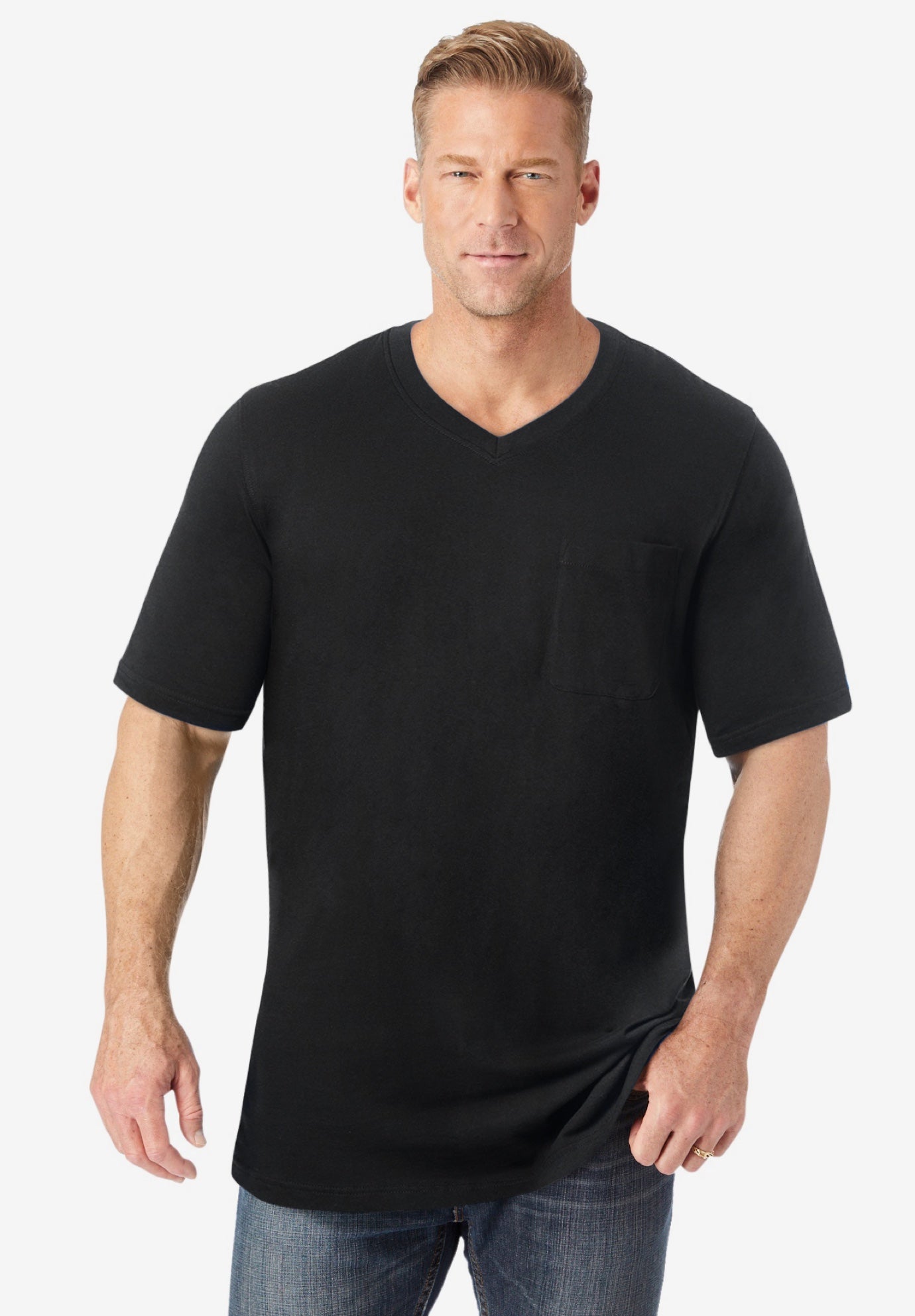 Shrink-Less&trade; Lightweight Longer-Length V-neck T-shirt image number 0