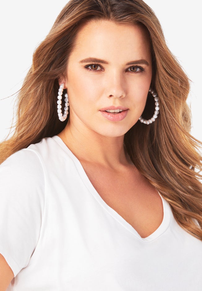 Pearl Hoop Earrings image number 0