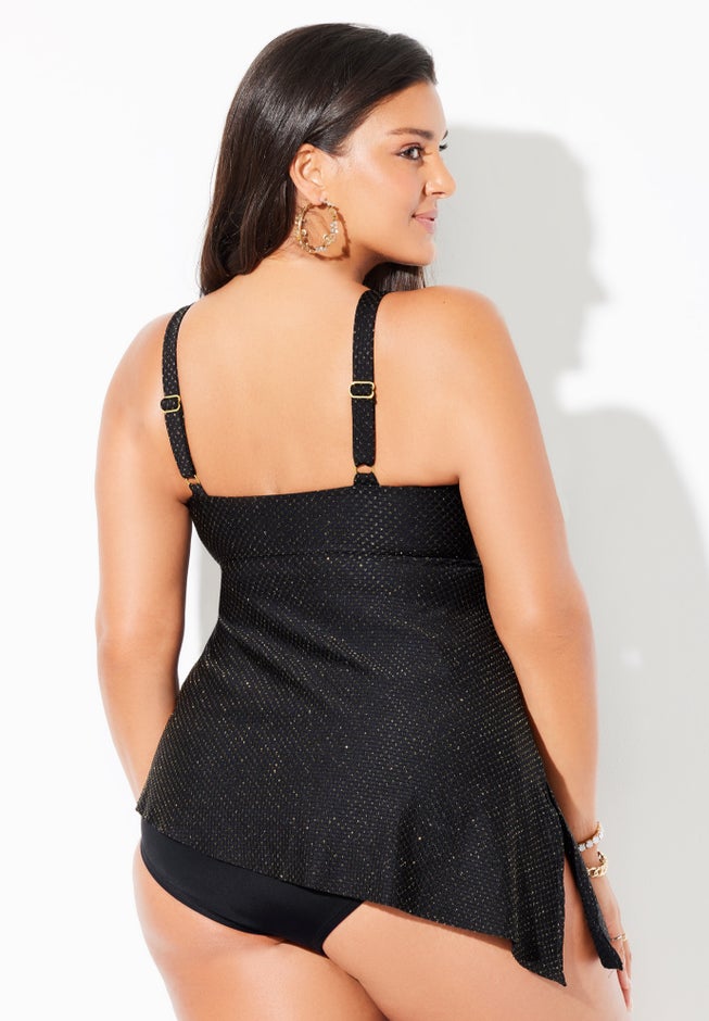 Textured Asymmetrical Underwire Tankini Top image number null