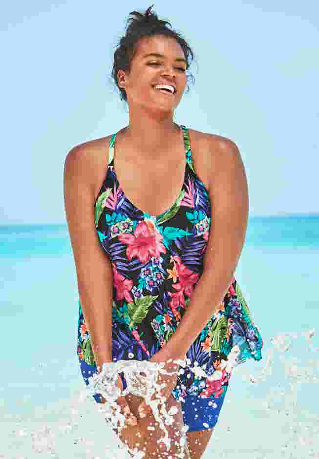 Longer-Length Mesh Tankini Top image number 2