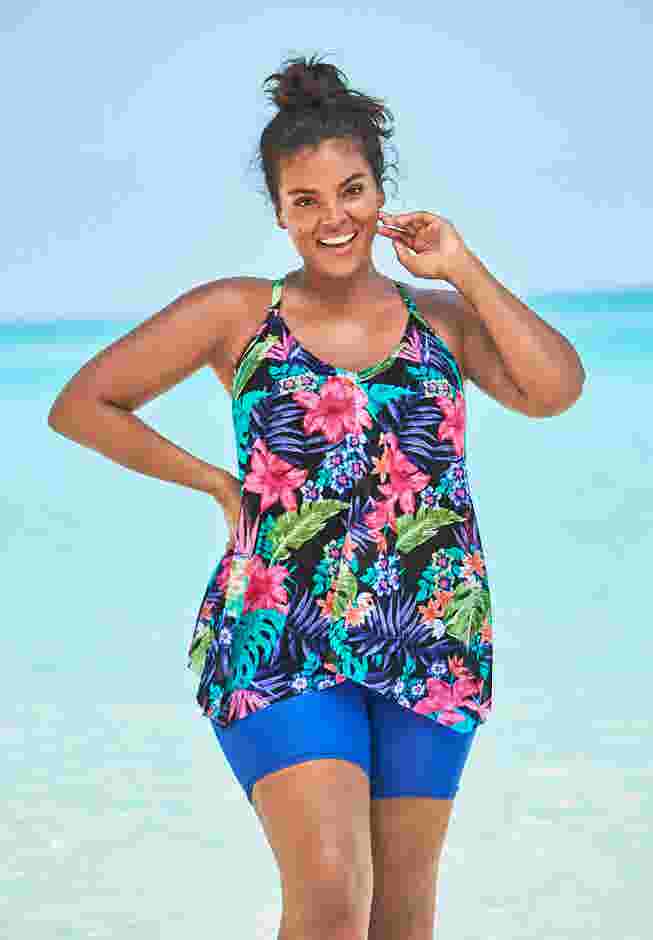 Longer-Length Mesh Tankini Top image number 0