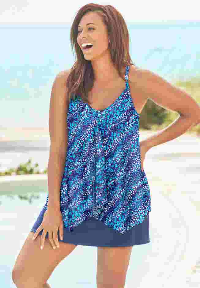 Longer-Length Mesh Tankini Top image number 0